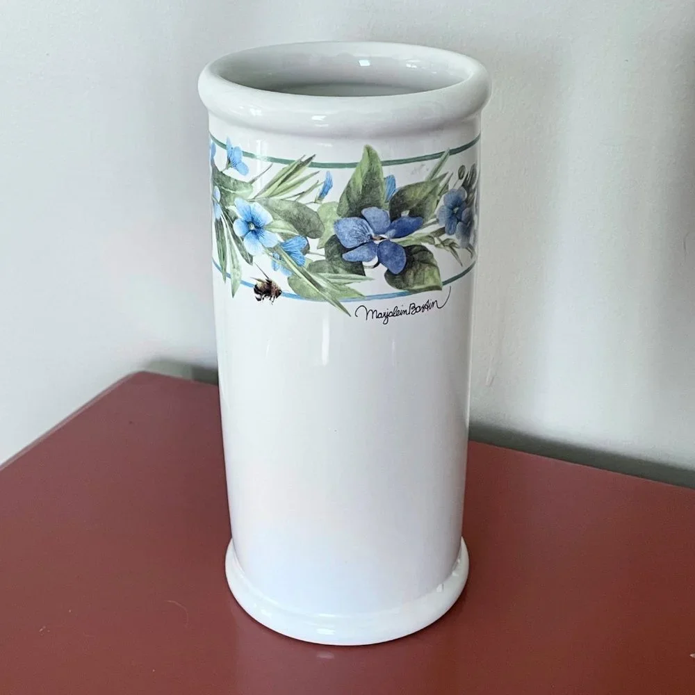 Marjolein Bastin Hallmark Nature's Sketchbook Ceramic Vase Blue Floral and Bee